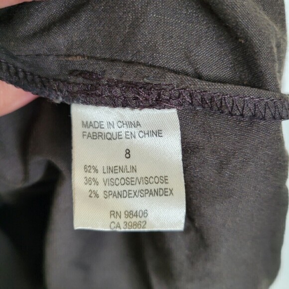 Theory Brown Button Front Sleeveless Linen Belted Pleated Back Midi Dress Size 8 - Picture 10 of 12